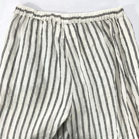 GRIZAS WHITE GREY 100% LINEN STRIPED PANELED WIDE LEG PANTS - XS - Picture 7 of 8
